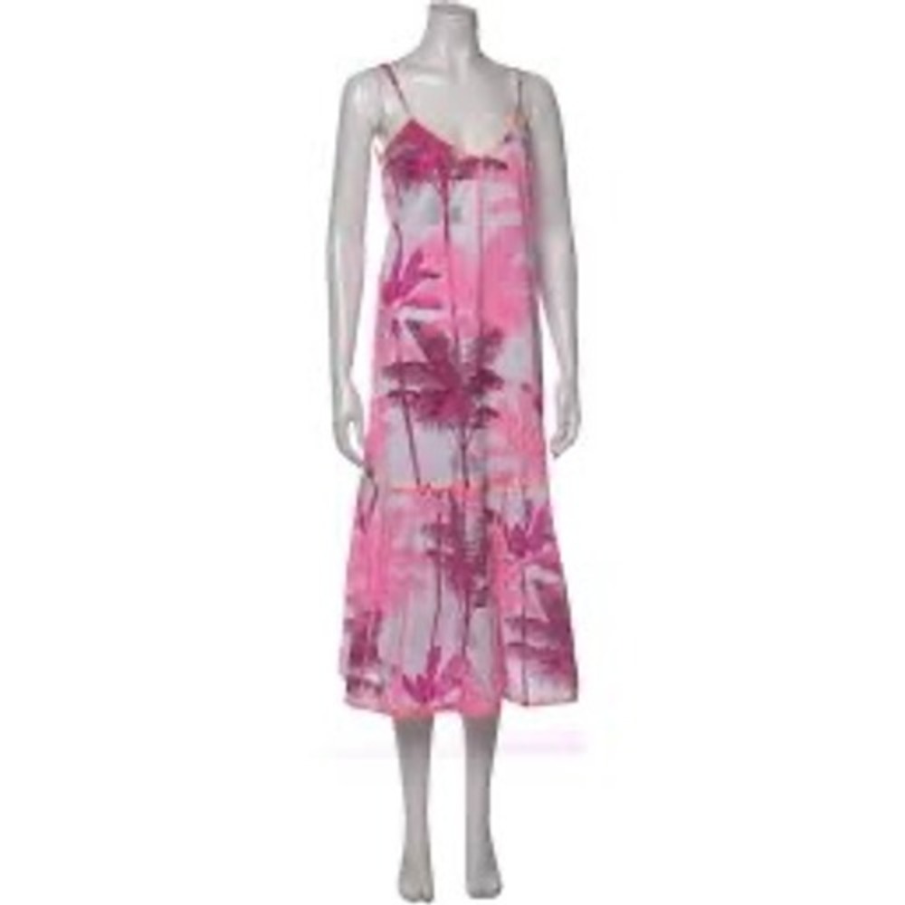 Juliet Dunn London Pink Tropical Palm Tree Organic Cotton Midi Dress Size 2